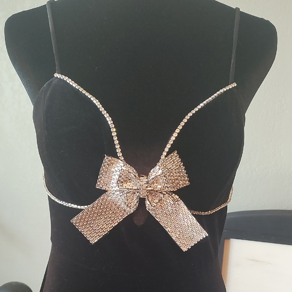 Black Maxi Formal with Silver Sequin Bow - Picture 2 of 4